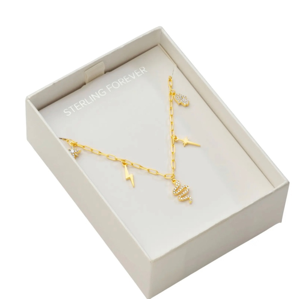 Juno Mixes CZ Charm Necklace Sterling Forever Color Gold